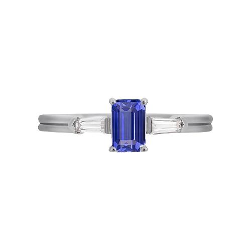 Blauer Saphir 3 Stein Smaragd Ring mit Baguette Diamanten 2,25 Karat - harrychadent.de