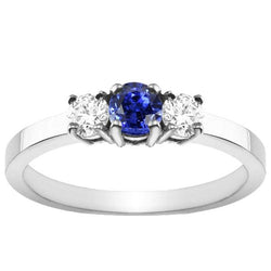 Blauer Saphir 3 Steine Aus der Erde Abgebauter Natürlicher Diamantring 1,50 Karat Gold 4 Zinken Korbset