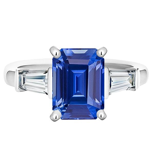 Blauer Saphir 3 Steine Smaragdförmiger Ring & Baguette Ring 3,50 Karat - harrychadent.de