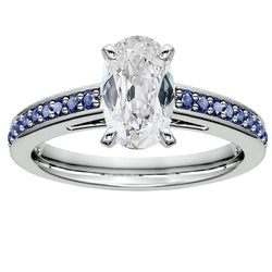 Blauer Saphir Alter Schnitt Oval Diamant Ring 7 Karat Schmuck