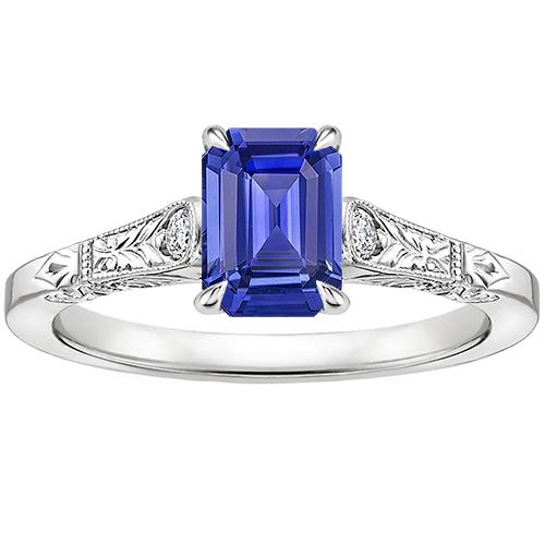 Blauer Saphir & Diamant 3 Steine Ring 3,25 Karat Smaragdschliff - harrychadent.de