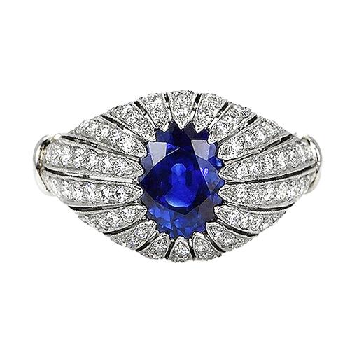 Blauer Saphir-Diamant-Damenring im antiken Stil 8.75 Karat - harrychadent.de