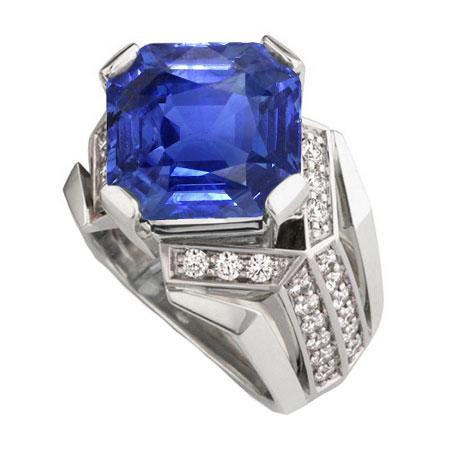 Blauer Saphir Diamant Fancy Ring 4,50 Karat Asscher & Gold im Rundschliff - harrychadent.de