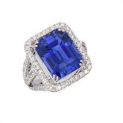 Blauer Saphir Diamant Halo Verlobungsring 6,50 Karat Gold 14K