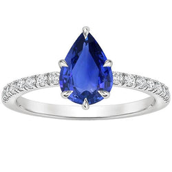 Blauer Saphir & Aus der Erde Abgebauter Natürlicher Diamant Jubiläumsring Birnenschliff Akzent 5 Karat