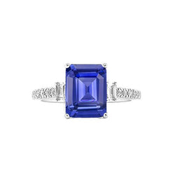 Blauer Saphir & Aus der Erde Abgebauter Natürlicher Diamant Ring 3 Steine Stil & Akzente 3,50 Karat