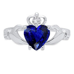 Blauer Saphir & Aus der Erde Abgebauter Natürlicher Diamant Ring Herzform 2,25 Karat Weißgold 14K
