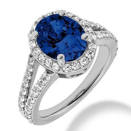 Blauer Saphir-Diamant-Ring im Ovalschliff Weißgold 14K 2,40 Karat - harrychadent.de