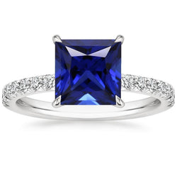 Blauer Saphir & Diamant Solitaire Akzente Ring 5,50 Karat Princess Cut