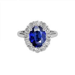 Blauer Saphir Diamant Verlobungsring Oval Ceylon Edelstein 9,25 Karat