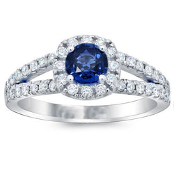 Blauer Saphir Diamanten rund 3.50 Karat Schmuck Halo Edelstein Ring