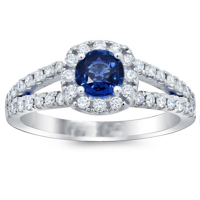 Blauer Saphir Diamanten rund 3.50 Karat Schmuck Halo Edelstein Ring - harrychadent.de