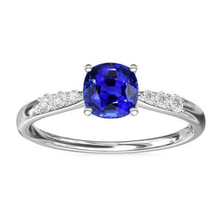 Blauer Saphir Aus der Erde Abgebauter Natürlicher Diamantkissen-Verlobungsring 2 Karat Weißgold