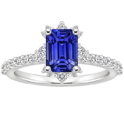 Blauer Saphir & Diamantring 4,25 Karat Smaragd-Solitär mit Akzenten