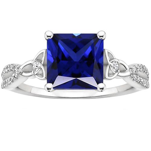 Blauer Saphir-Diamantring im Princess-Schliff Gold mit gedrehtem Schaft 4 Karat - harrychadent.de