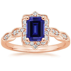 Blauer Saphir-Aus der Erde Abgebauter Natürlicher Diamantring im antiken Stil 3 Karat Edelstein