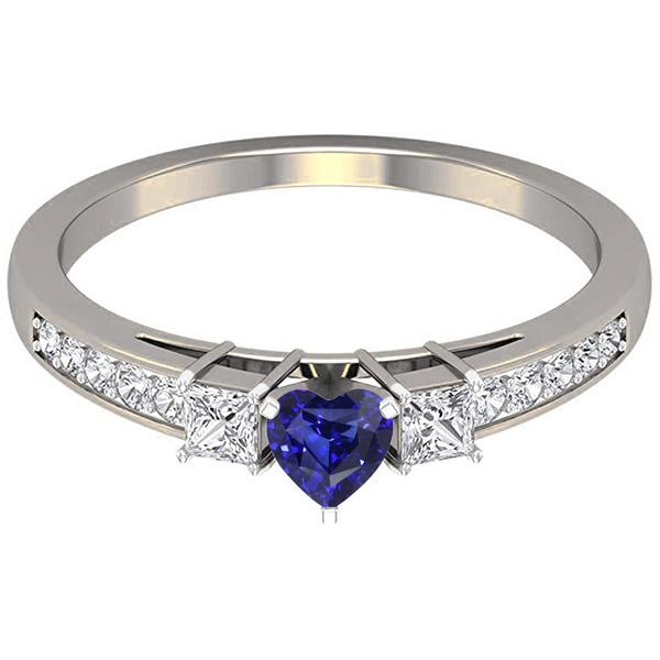 Blauer Saphir-Diamantring mit Herzschliff und Prinzessinnendiamanten 2 Karat - harrychadent.de