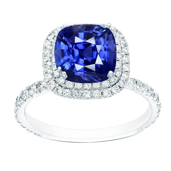 Blauer Saphir Doppel Halo Ring Gold 14K Diamantschmuck 5 Karat - harrychadent.de