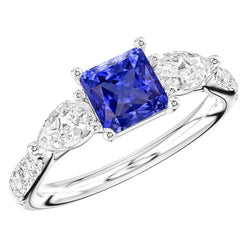 Blauer Saphir Edelstein Radiant Cut Ring Birne & Runde Aus der Erde Abgebauter Natürlicher Diamanten 3 Karat