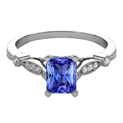 Blauer Saphir Edelstein Radiant Shaped Ring Milgrain Shank 2,50 Karat