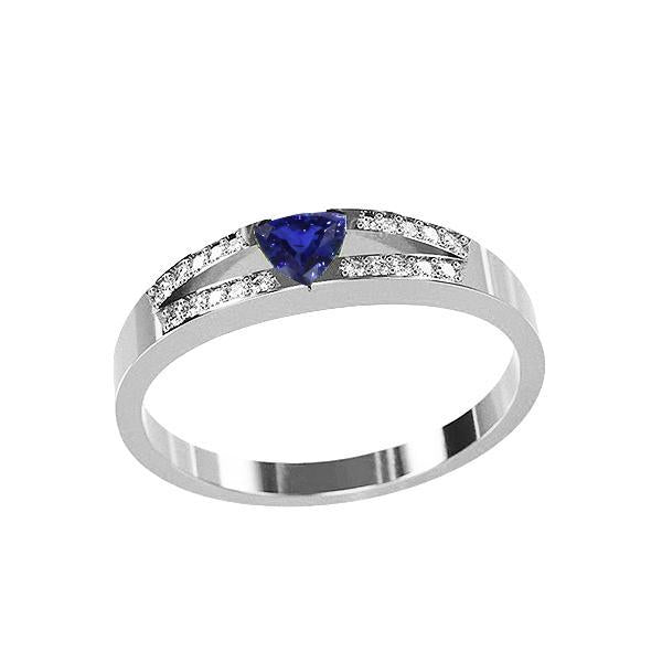 Blauer Saphir-Edelstein-Ring im Trillion-Schliff 1 Karat Diamanten mit geteiltem Schaft - harrychadent.de