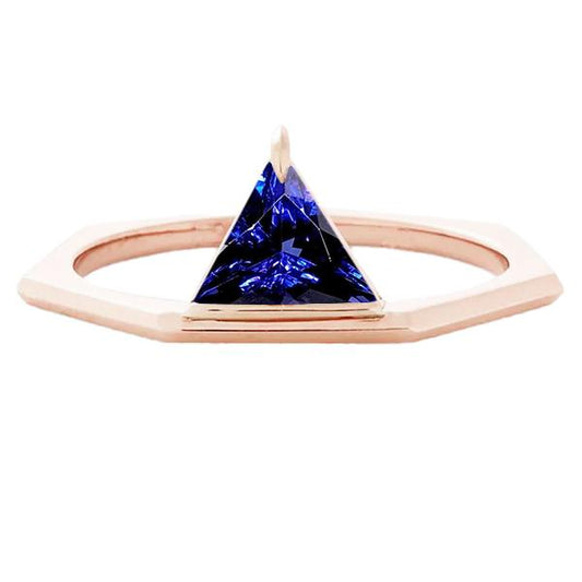 Blauer Saphir Edelstein Trillion Ring 14K Roségold 1 Karat Schmuck - harrychadent.de