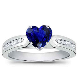 Blauer Saphir Edelsteinring Herz & runde Aus der Erde Abgebauter Natürlicher Diamanten 2,50 Karat Gold