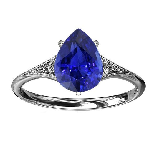 Blauer Saphir Ehering Birnenschliff Antik-Stil Schmuck 2,75 Karat - harrychadent.de