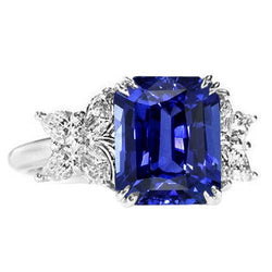 Blauer Saphir Ehering Smaragd Schmetterlingsstil Diamanten 3 Karat