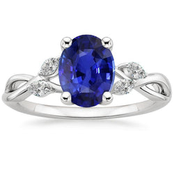 Blauer Saphir Ehering mit Marquise Aus der Erde Abgebauter Natürlicher Diamanten 4 Karat Twist Style