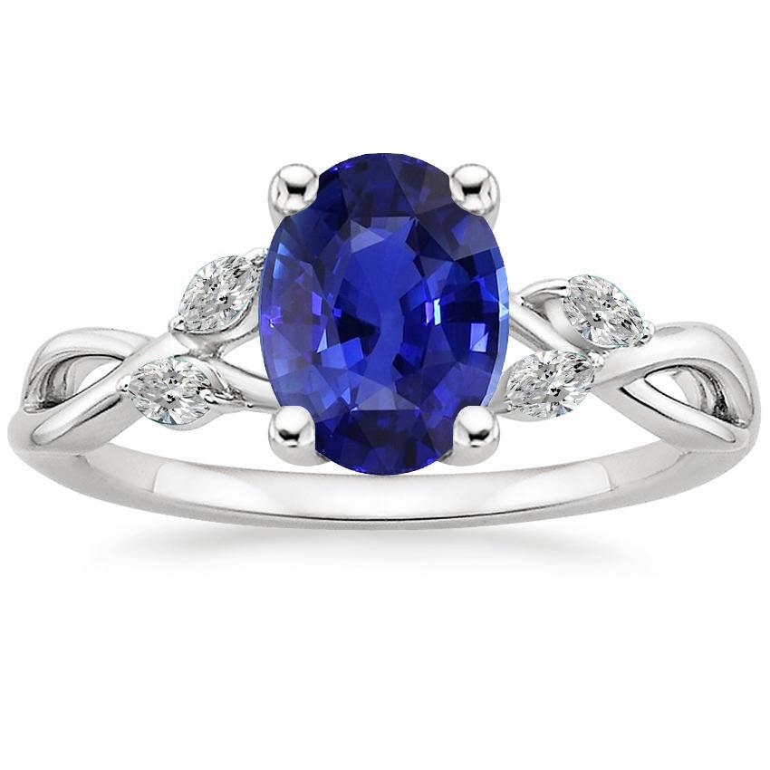 Blauer Saphir Ehering mit Marquise Diamanten 4 Karat Twist Style - harrychadent.de