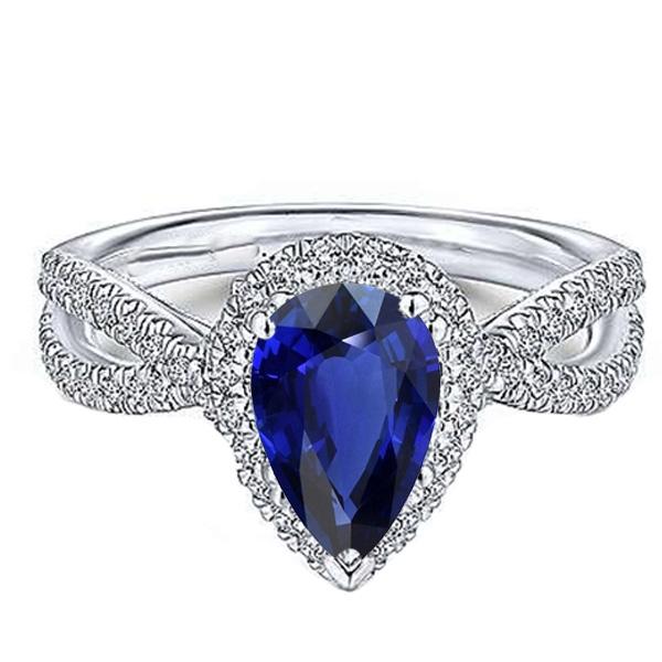 Blauer Saphir Halo Birne Verlobungsring Split Shank 4 Karat Diamanten - harrychadent.de