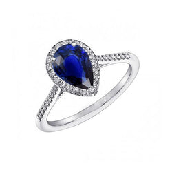 Blauer Saphir Halo Birnenförmiger Ring & Aus der Erde Abgebauter Natürlicher Diamanten 3,50 Karat