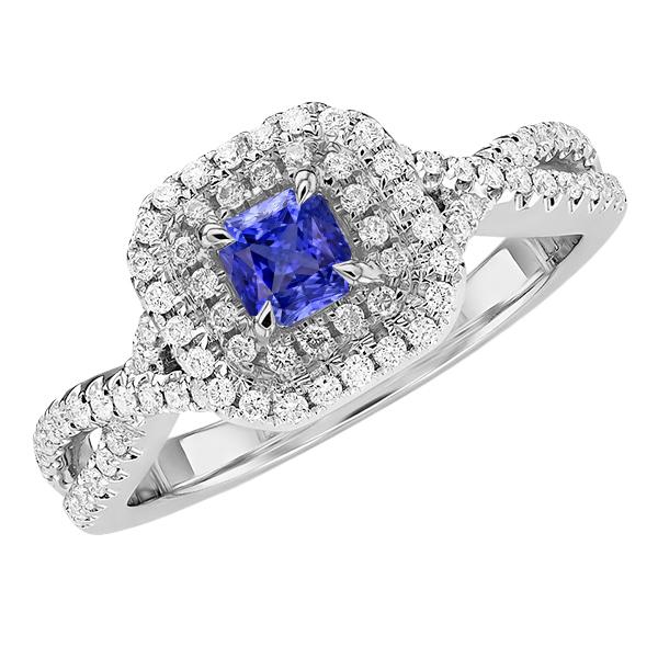 Blauer Saphir Halo Diamant Radiant Shape Ring Twisted Shank 3,50 Karat - harrychadent.de