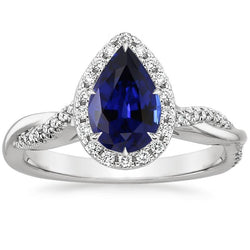 Blauer Saphir Halo Diamant Ring Krappen Birnenschliff Stein 7,25 Karat Gold