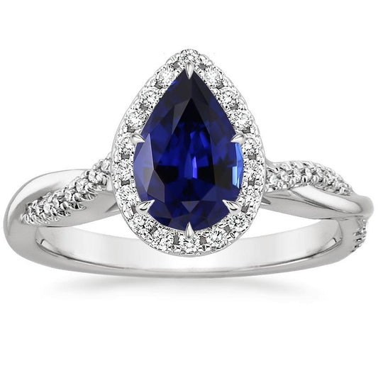 Blauer Saphir Halo Diamant Ring Krappen Birnenschliff Stein 7,25 Karat Gold - harrychadent.de