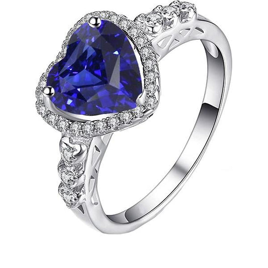 Blauer Saphir Halo Herzschliff Ring & runde Diamanten 3,50 Karat - harrychadent.de