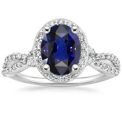 Blauer Saphir Halo Jubiläumsring Twist Style 5 Karat Gold