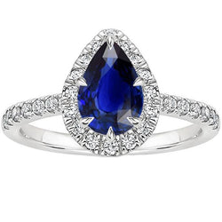 Blauer Saphir Halo Ring Birnenschliff & Pavé Set Aus der Erde Abgebauter Natürlicher Diamanten 5,50 Karat