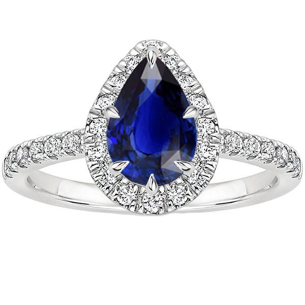 Blauer Saphir Halo Ring Birnenschliff & Pavé Set Diamanten 5,50 Karat - harrychadent.de
