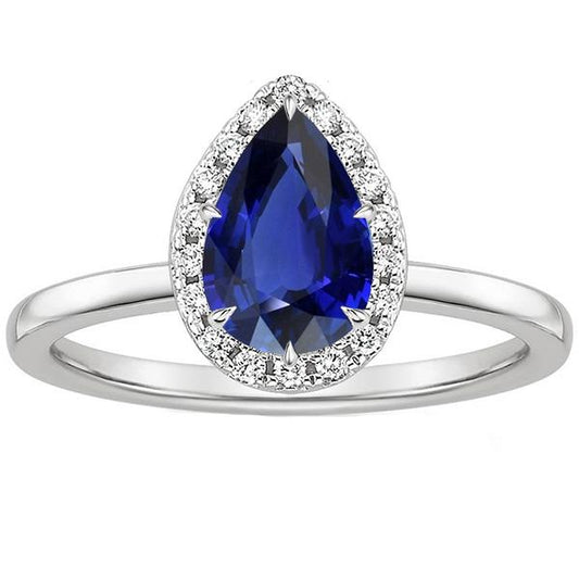 Blauer Saphir Halo Ring Krappenset Birne & Diamanten 4,50 Karat - harrychadent.de