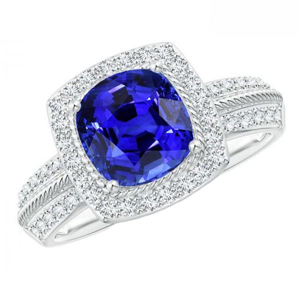 Blauer Saphir Halo Ring Rope Style 5 Karat Doppelschaft Diamanten - harrychadent.de