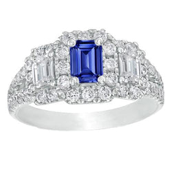 Blauer Saphir Halo Ring Strahlend Schliff Smaragd & Runde Aus der Erde Abgebauter Natürlicher Diamanten 4 Karat