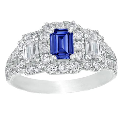 Blauer Saphir Halo Ring Strahlend Schliff Smaragd & Runde Diamanten 4 Karat - harrychadent.de