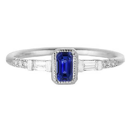 Blauer Saphir Halo Ring mit Baguette & runden Diamanten 1,50 Karat - harrychadent.de