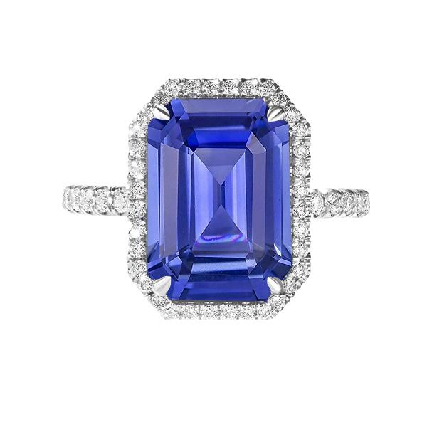 Blauer Saphir Halo Smaragdschliff Ring 5,50 Karat Diamanten Schmuck - harrychadent.de