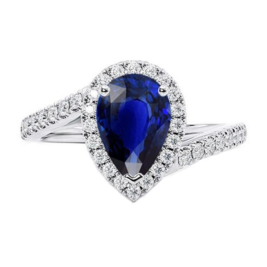 Blauer Saphir Halo Verlobungsring Birne & Diamanten 4,50 Karat - harrychadent.de