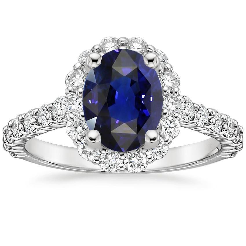 Blauer Saphir Halo Verlobungsring Oval & Runde Diamanten 5,50 Karat - harrychadent.de