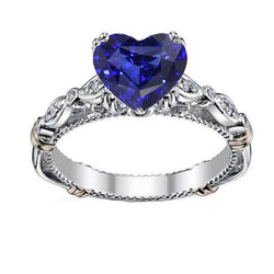 Blauer Saphir-Herz-Edelstein-Ring 2,50 Karat Antik-Stil Schmuck