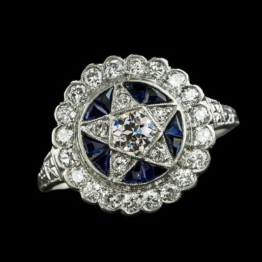 Blauer Saphir Old Cut Runder Diamantring Flower Star Style 3 Karat - harrychadent.de